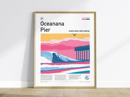 Oceanana Pier, Atlantic Beach, North Carolina Poster | Surf Wall Art & Beach House Decor — framed wall art