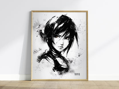 Yuffie FF7 wall decor with soft lighting and energetic composition