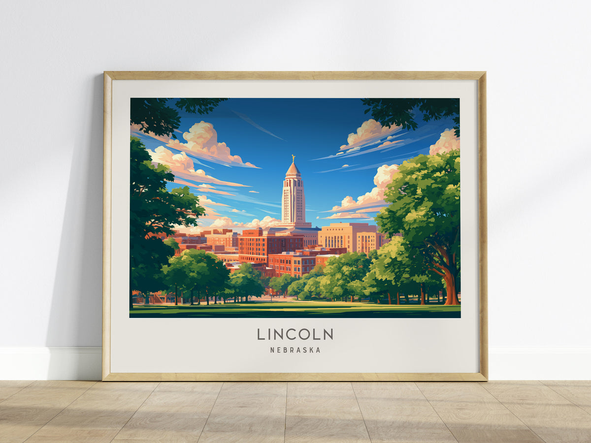 Lincoln Landscape Matte Border Poster | Nebraska Travel Wall Art — framed wall art