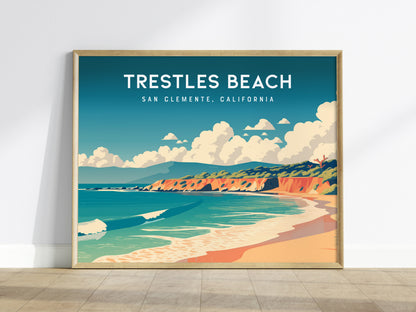 Trestles Beach Landscape, San Clemente, California Poster | Coastal Beach Decor Travel Gift Wall Art — framed wall art