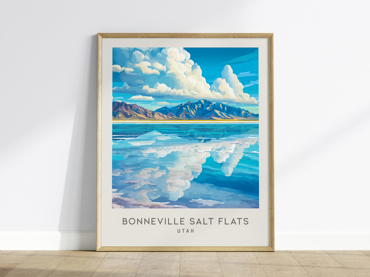 Bonneville Salt Flats Matte Border Poster | Utah Destination Print Travel Wall Art — framed wall art