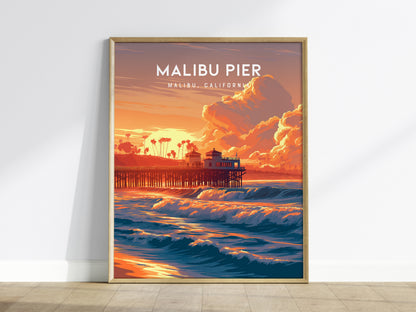 Malibu Pier, California Poster | Golden Coast Sunset Vibes Wall Art — framed wall art