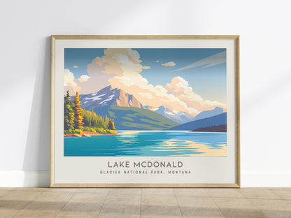 Lake McDonald Landscape Matte Border Poster | Glacier National Park, Montana Travel Wall Art — framed wall art