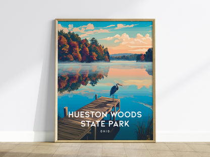 Hueston Woods State Park, Ohio Poster | Forest Lake Wilderness Retreat Wall Art — framed wall art