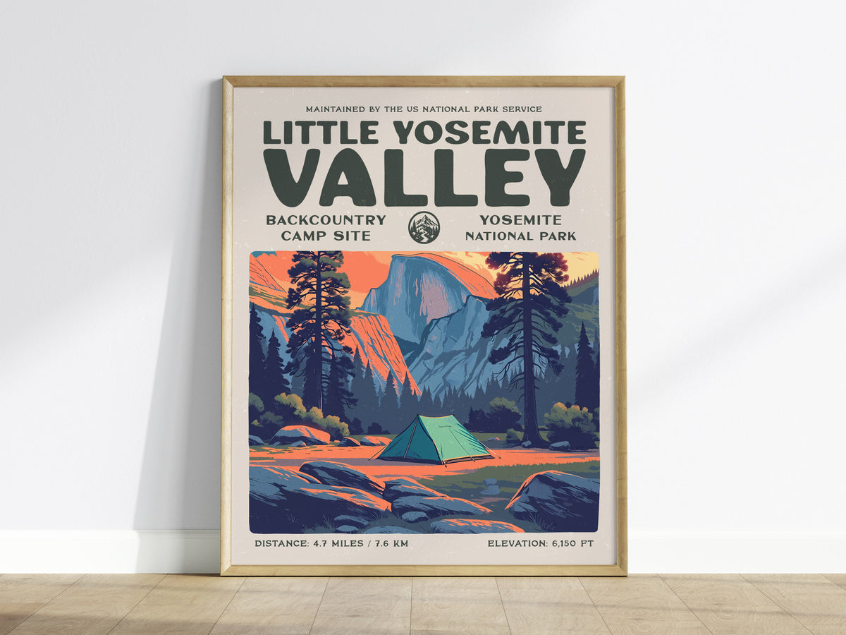 Little Yosemite Valley, Yosemite National Park Poster | Hiker Gift | Backcountry Trail Wall Art — framed wall art