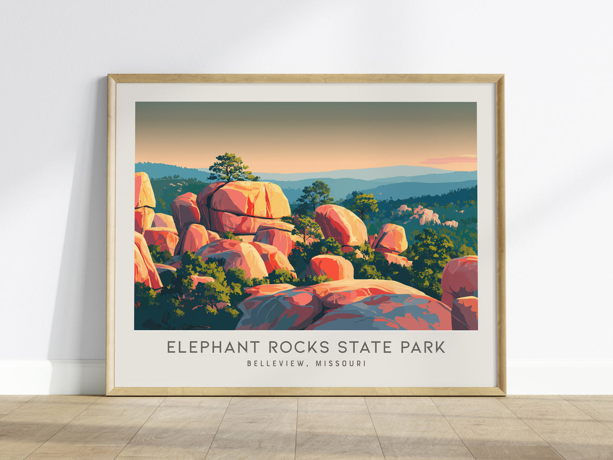 Elephant Rocks State Park Landscape Matte Border Poster | Belleview, Missouri Vacation Wall Art — framed wall art