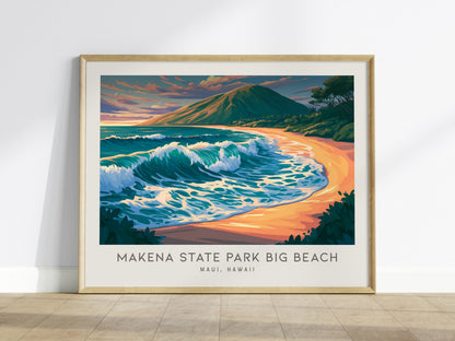 Makena State Park Big Beach Landscape Matte Border Poster | Maui, Hawaii Coastal Beach Decor — framed wall art