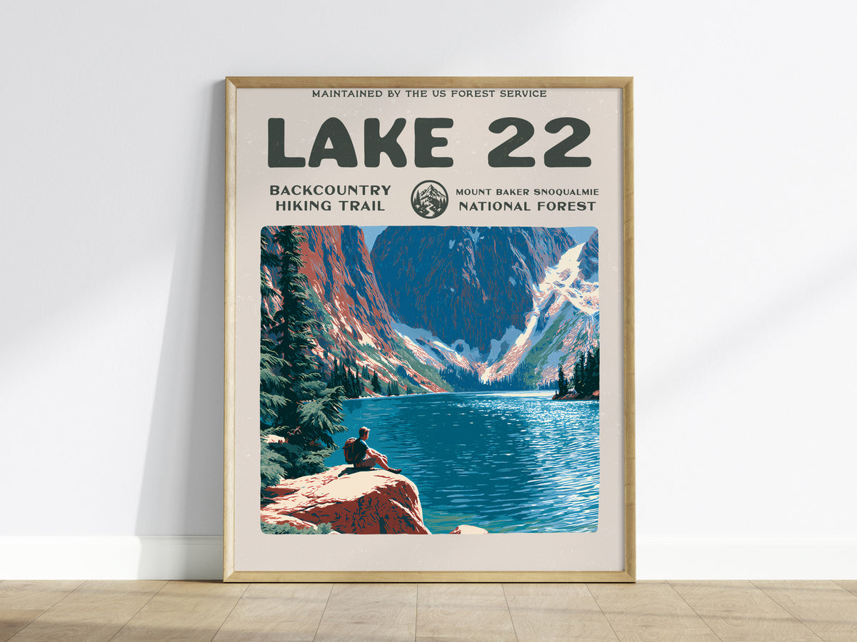 Lake 22, Mount Baker-Snoqualmie National Forest Poster | Hiker Gift | Backcountry Trail Wall Art — framed wall art