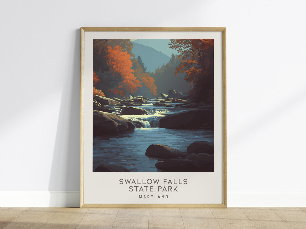Swallow Falls State Park Matte Border Poster | Maryland Travel Wall Art — framed wall art