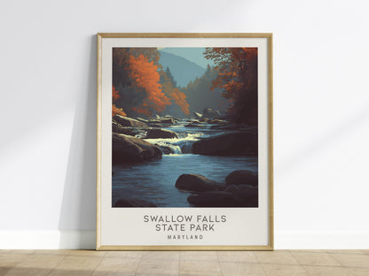 Swallow Falls State Park Matte Border Poster | Maryland Travel Wall Art — framed wall art