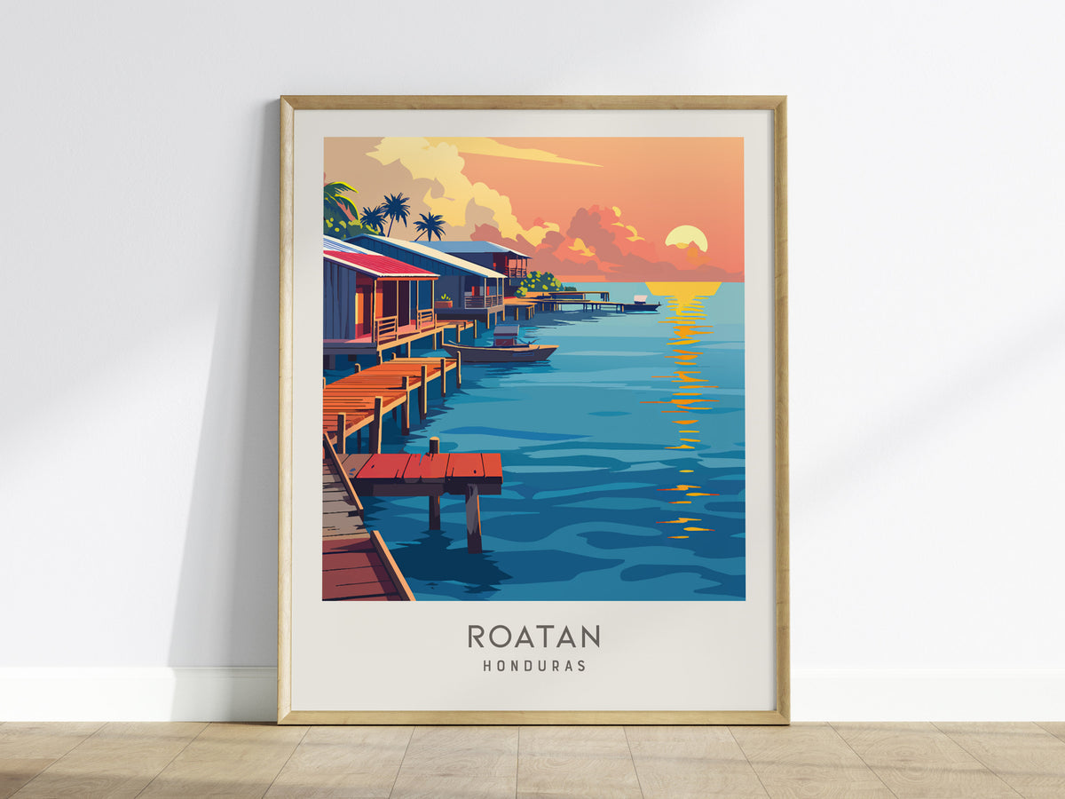 Roatan Matte Border Poster | Honduras Tropical Beach Print Travel Wall Art — framed wall art