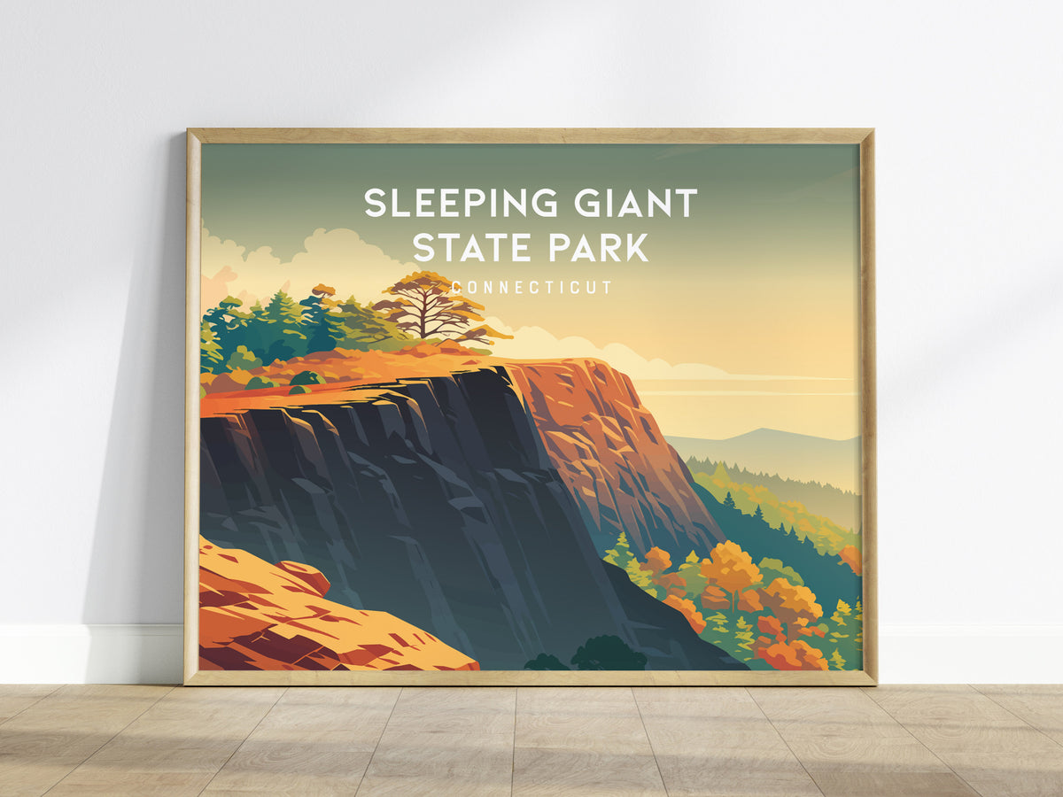 Sleeping Giant State Park Landscape Poster | Connecticut Hiking Vacation Wall Art — framed wall art