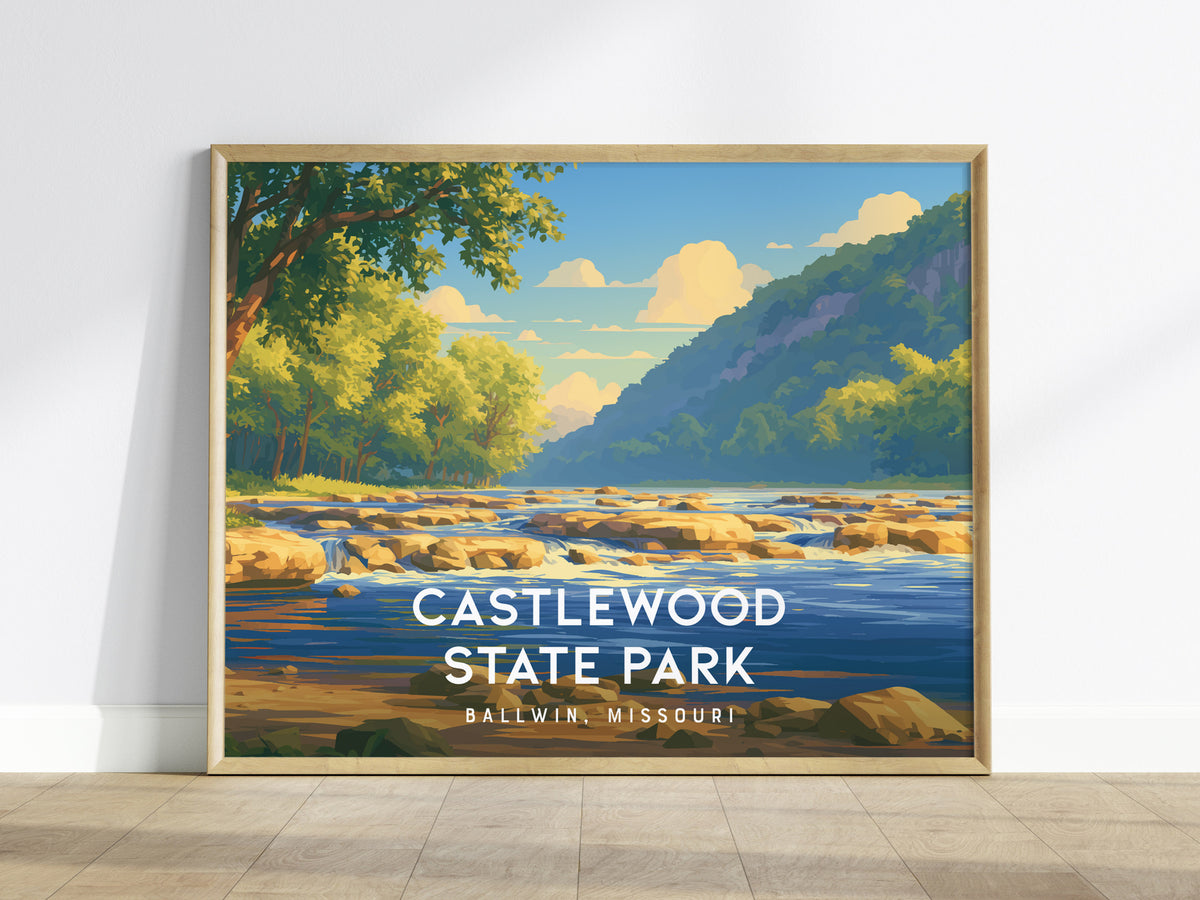 Castlewood State Park Landscape Poster | Ballwin, Missouri Scenic Bluff Overlook Vacation Wall Art — framed wall art