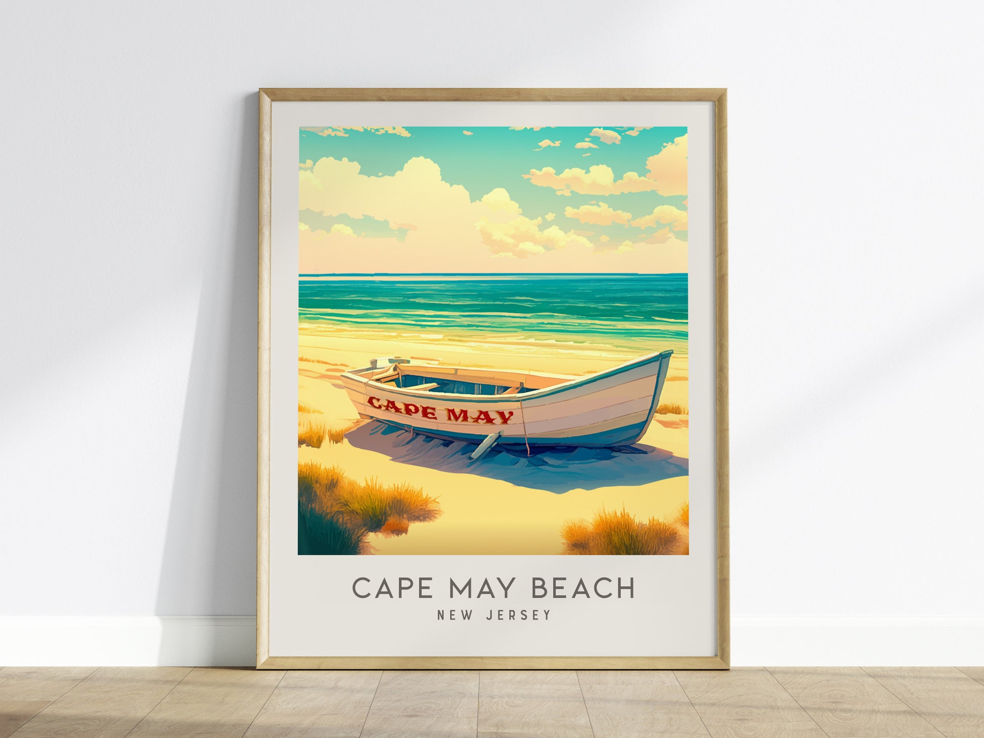 Cape May Beach Matte Border Poster | New Jersey Vacation Wall Art — framed wall art