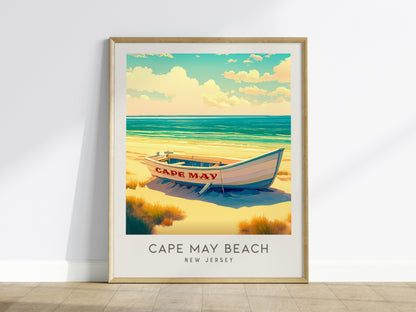 Cape May Beach Matte Border Poster | New Jersey Vacation Wall Art — framed wall art
