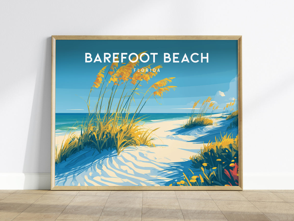 Barefoot Beach, Florida Poster | Tropical Shoreline Landscape Coastal Decor Wall Art — framed wall art