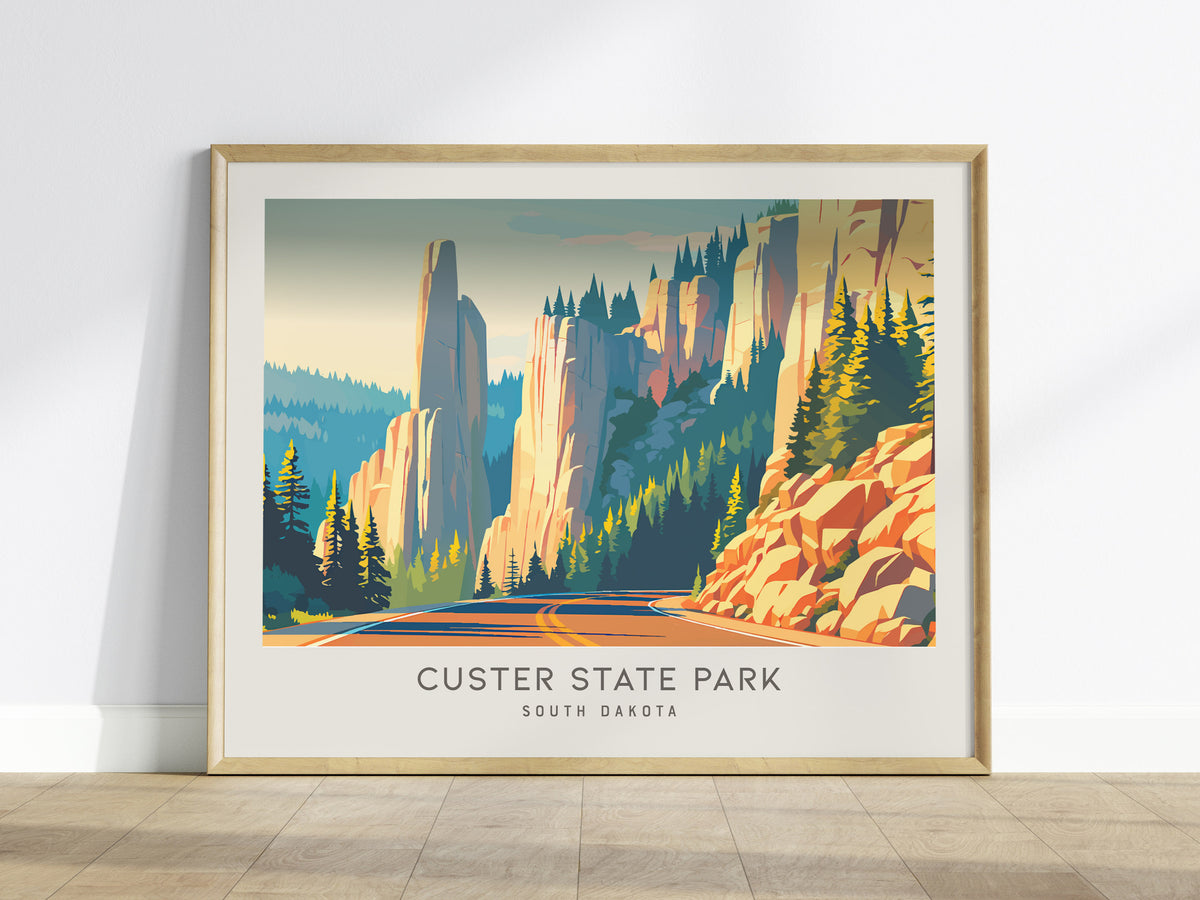 Custer State Park Landscape Matte Border Poster | South Dakota Needles Highway Destination Print — framed wall art
