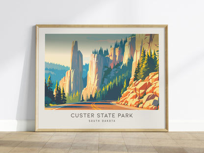 Custer State Park Landscape Matte Border Poster | South Dakota Needles Highway Destination Print — framed wall art
