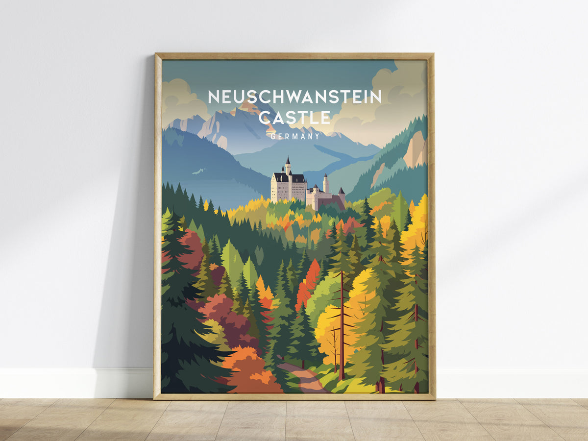Neuschwanstein Castle, Germany Poster | Fairytale Alpine Fortress Framed or Unframed Wall Art — framed wall art