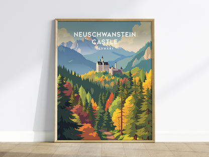 Neuschwanstein Castle, Germany Poster | Fairytale Alpine Fortress Framed or Unframed Wall Art — framed wall art