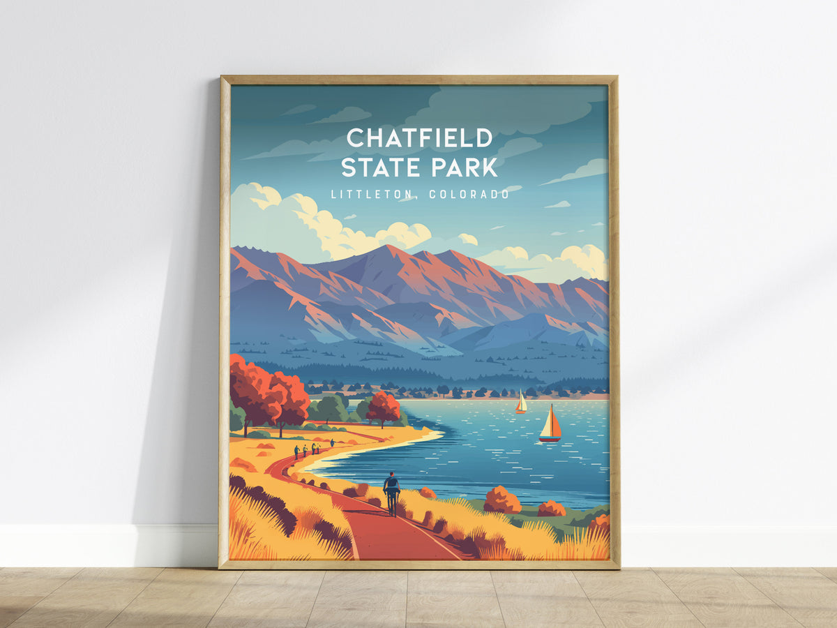 Chatfield State Park, Littleton, Colorado Poster | Mountain Lake Destination Print Wall Art — framed wall art