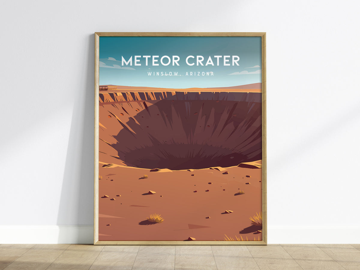 Meteor Crater, Winslow, Arizona Poster | Desert Adventure Travel Wall Art — framed wall art
