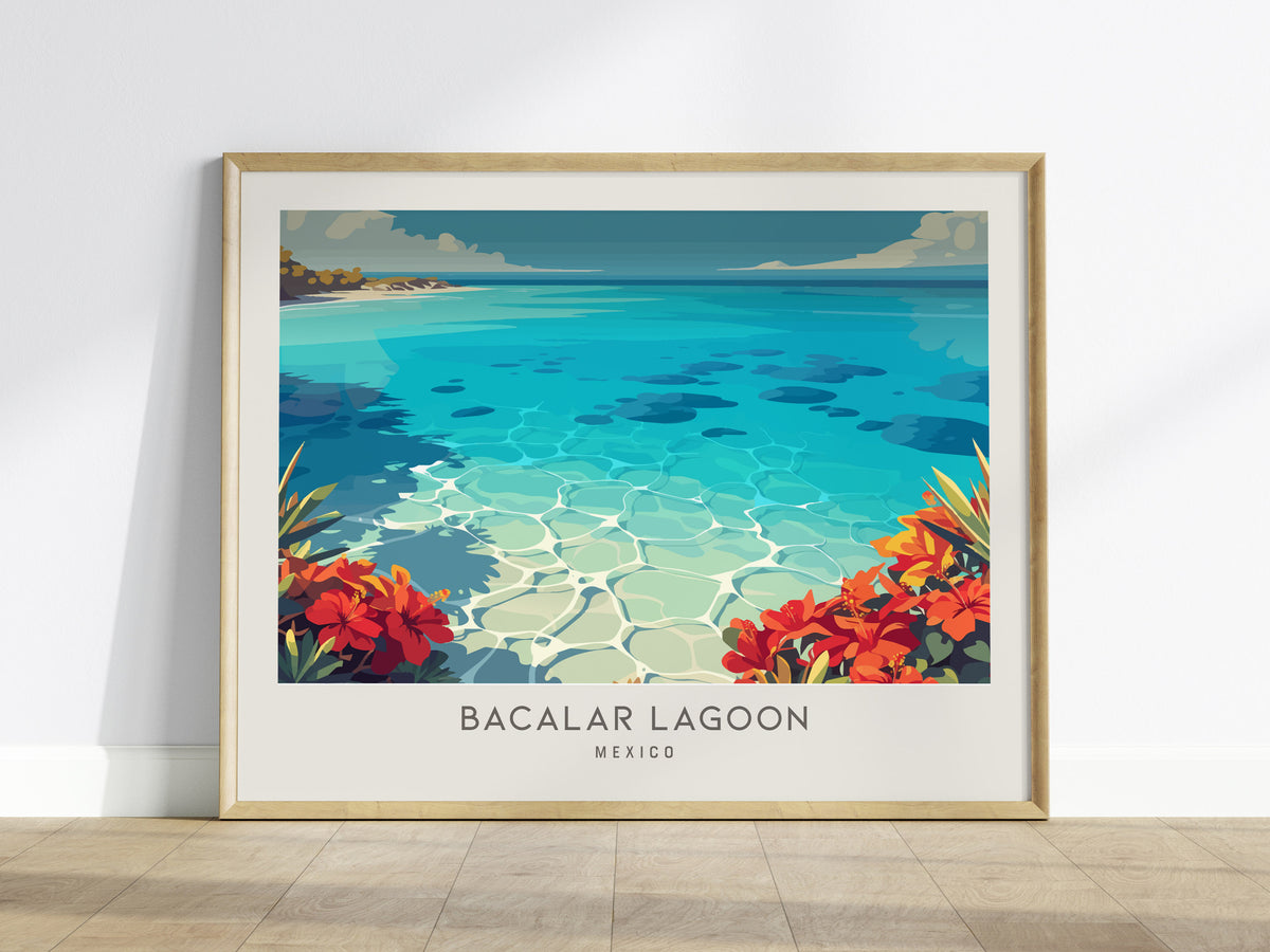 Bacalar Lagoon Landscape Matte Border Poster | Mexico Coastal Beach Decor Travel Wall Art — framed wall art