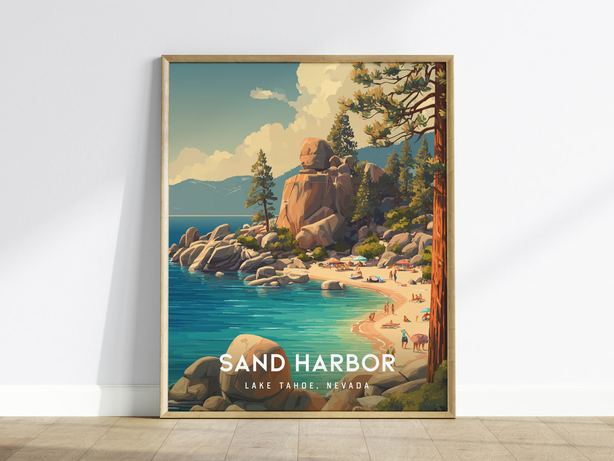Sand Harbor, Lake Tahoe, Nevada Poster | Turquoise Waters & Granite Shores Wall Art — framed wall art