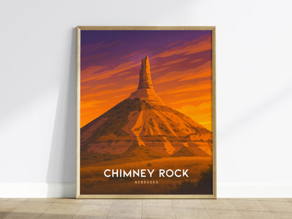 Chimney Rock Nebraska Poster | Vintage Western Landscape Travel Art