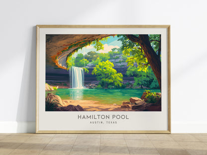 Hamilton Pool Landscape Matte Border Poster | Austin, Texas Travel Gift & Natural Grotto Wall Art — framed wall art