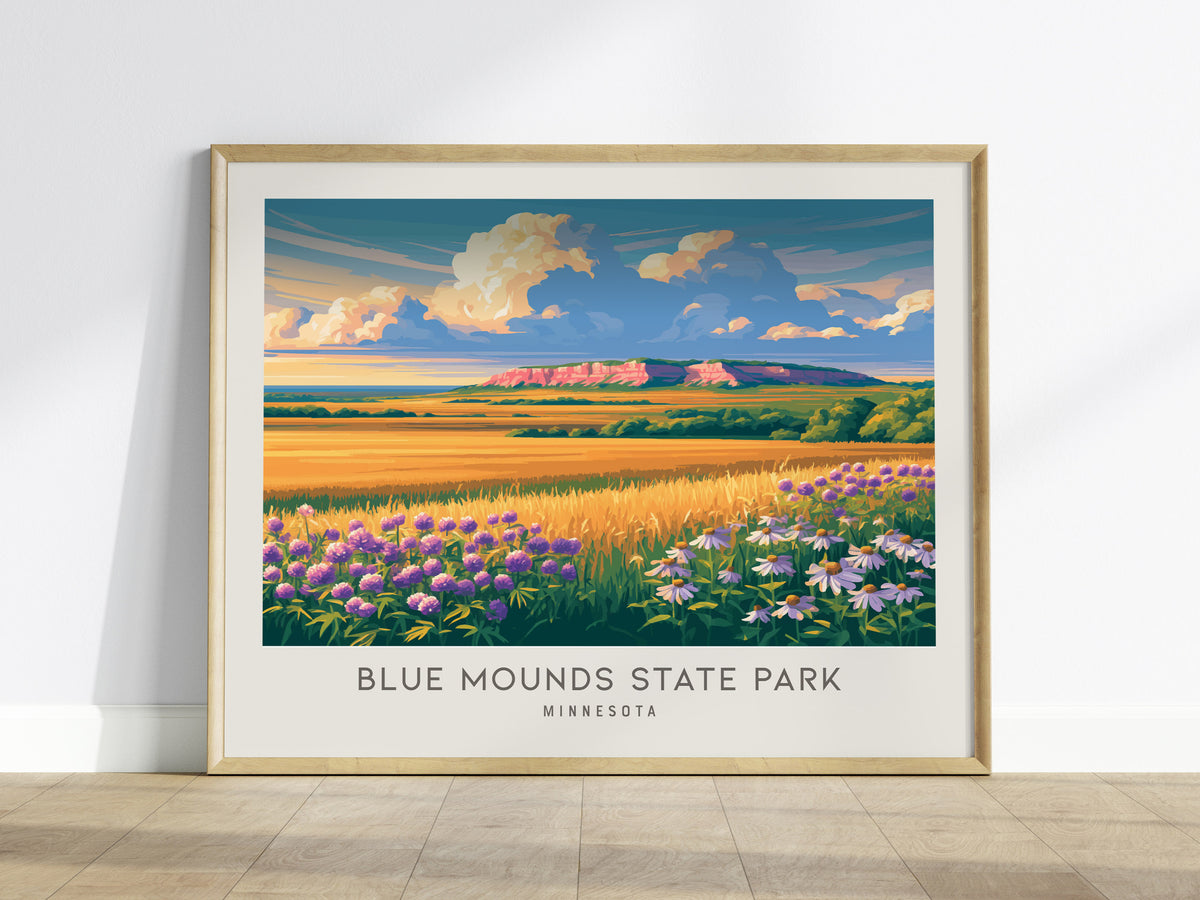 Blue Mounds State Park Landscape Matte Border Poster | Minnesota Travel Wall Art — framed wall art