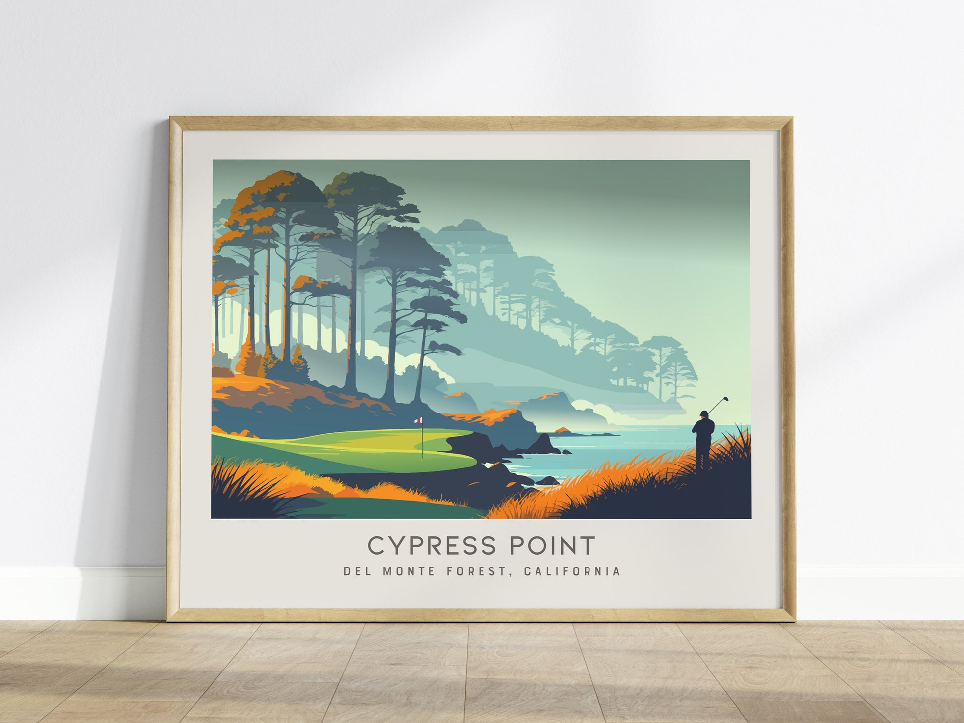 Cypress Point Landscape Matte Border Poster | Del Monte Forest, California Country Club Decor Golf Course Print — framed wall
