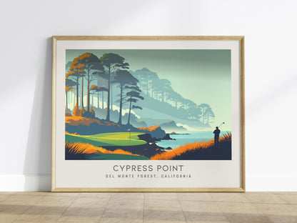 Cypress Point Landscape Matte Border Poster | Del Monte Forest, California Country Club Decor Golf Course Print — framed wall