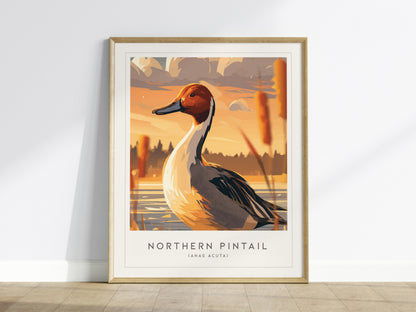 Northern Pintail, Anas acuta Poster | Elegant Waterfowl Bird Wall Art — framed wall art