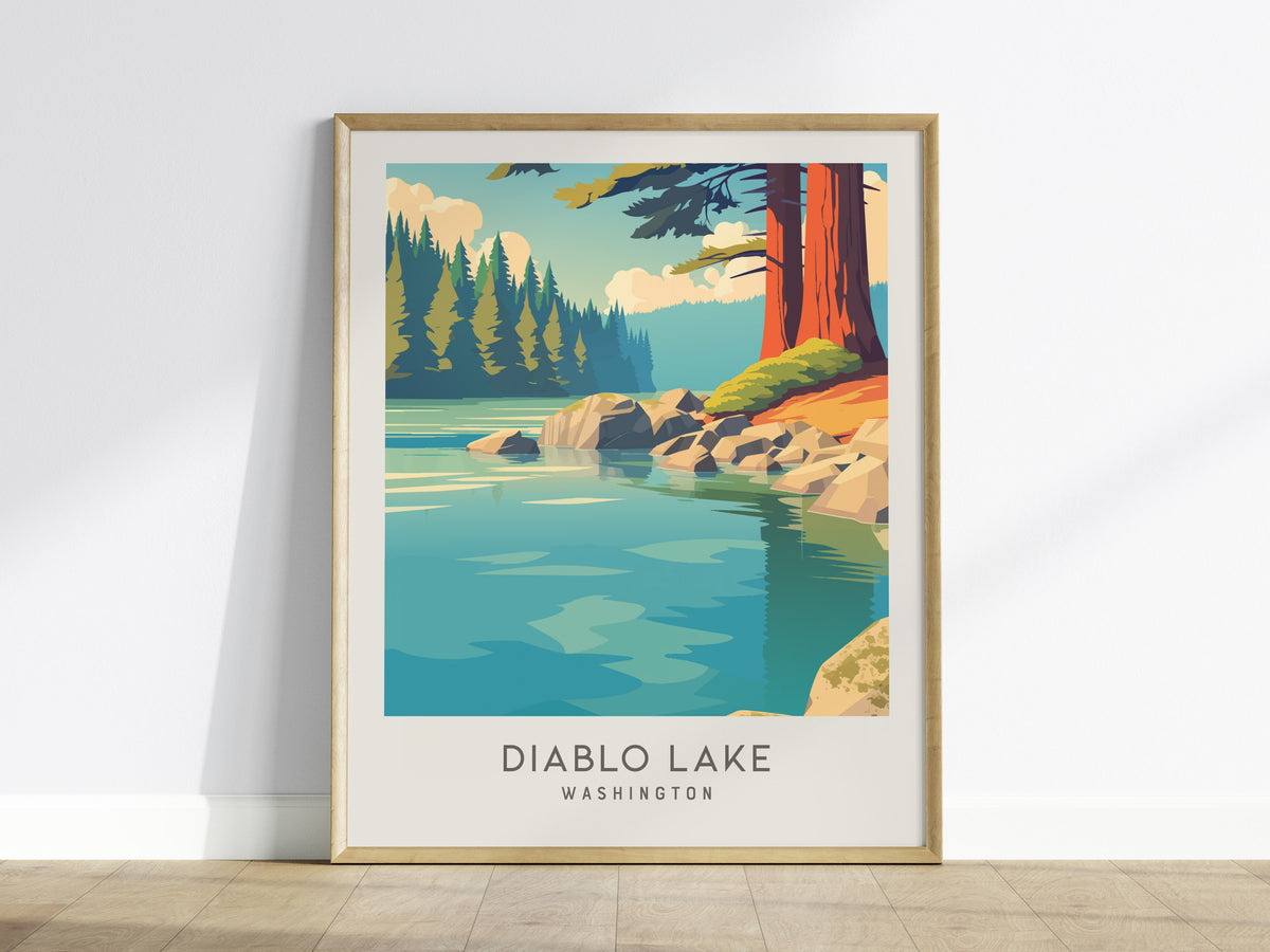 Diablo Lake Matte Border Poster | Washington Travel Wall Art — framed wall art