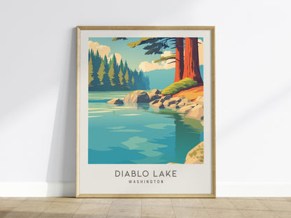 Diablo Lake Matte Border Poster | Washington Travel Wall Art — framed wall art