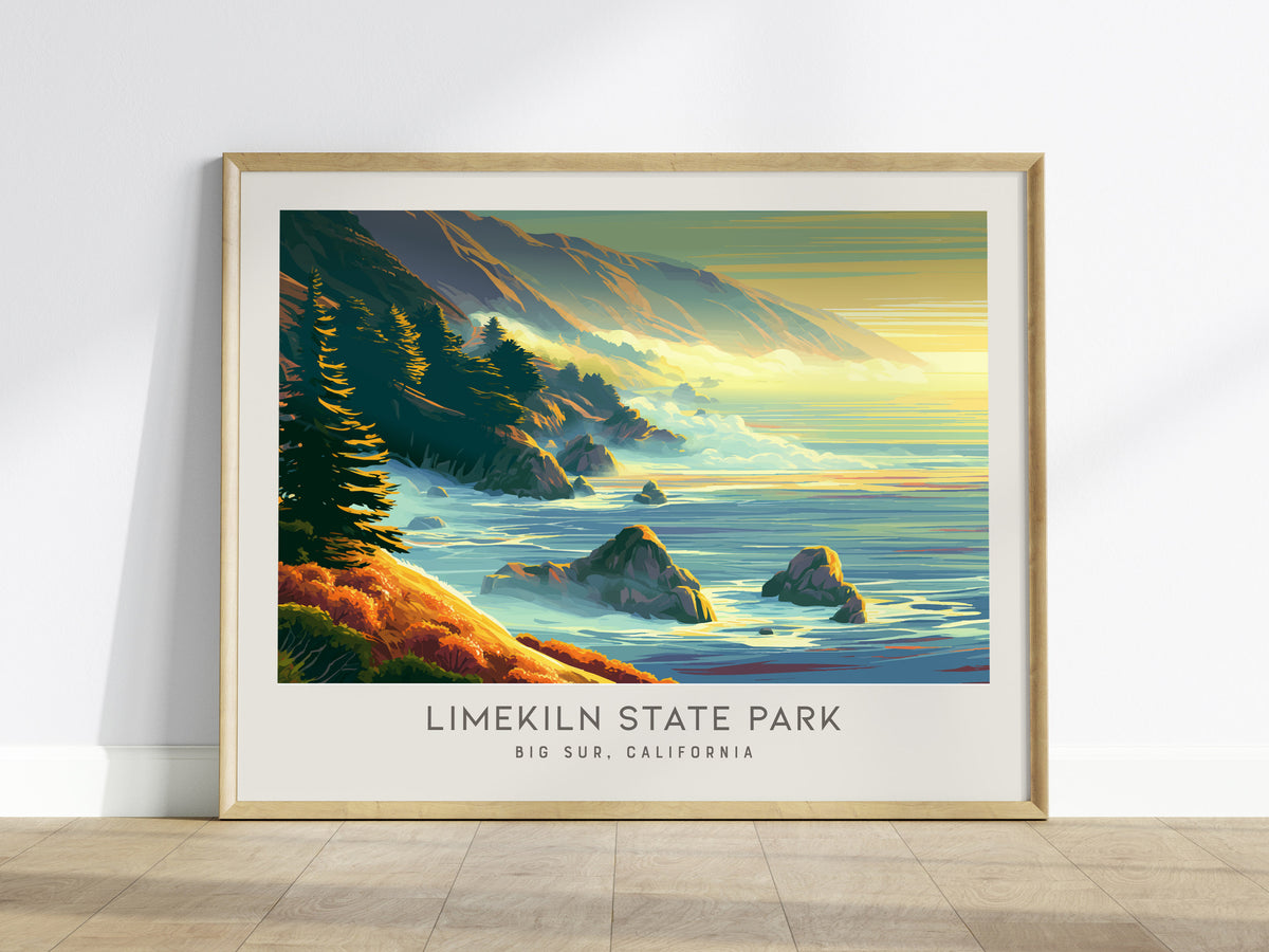 Limekiln State Park Landscape Matte Border Poster | Big Sur, California Coastal Beach Decor — framed wall art