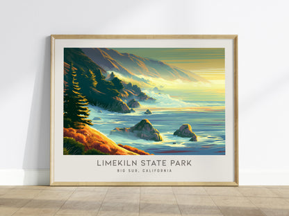 Limekiln State Park Landscape Matte Border Poster | Big Sur, California Coastal Beach Decor — framed wall art