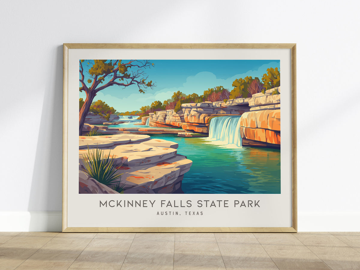 McKinney Falls State Park Landscape Matte Border Poster | Austin, Texas Framed or Unframed Travel Wall Art — framed wall art