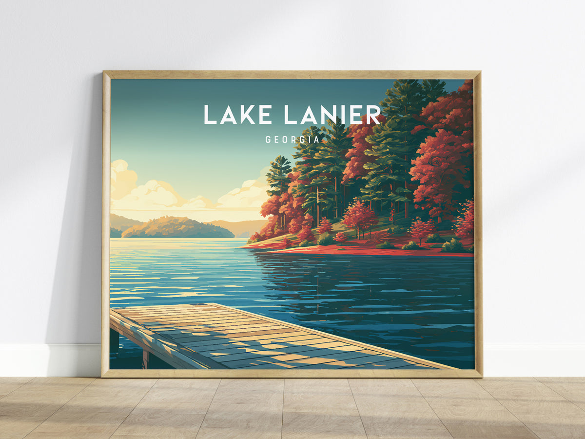 Lake Lanier, Georgia Landscape Poster | Scenic Lake House Beach House Decor Wall Art — framed wall art