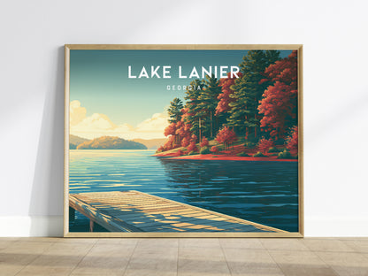 Lake Lanier, Georgia Landscape Poster | Scenic Lake House Beach House Decor Wall Art — framed wall art