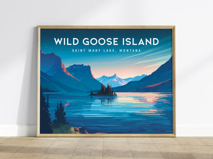 Wild Goose Island Landscape Poster | Saint Mary Lake, Montana Framed or Unframed Vacation Wall Art — framed wall art