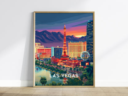 Las Vegas, Nevada Poster | Neon Lights & Desert Skyline Wall Art — framed wall art