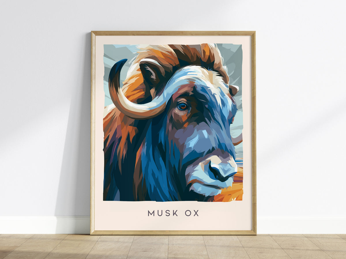 Musk Ox, Ovibos moschatus Poster | Arctic Tundra Wildlife Wall Art — framed wall art