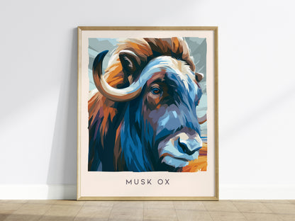 Musk Ox, Ovibos moschatus Poster | Arctic Tundra Wildlife Wall Art — framed wall art