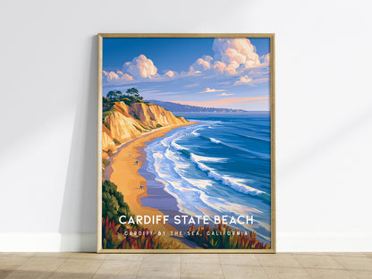 Cardiff State Beach, California Poster | Sun-Kissed Shores & Surf Wall Art — framed wall art