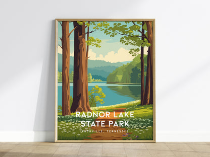 Radnor Lake State Park, Nashville, Tennessee Poster | Woodland Lake Serenity Travel Wall Art — framed wall art