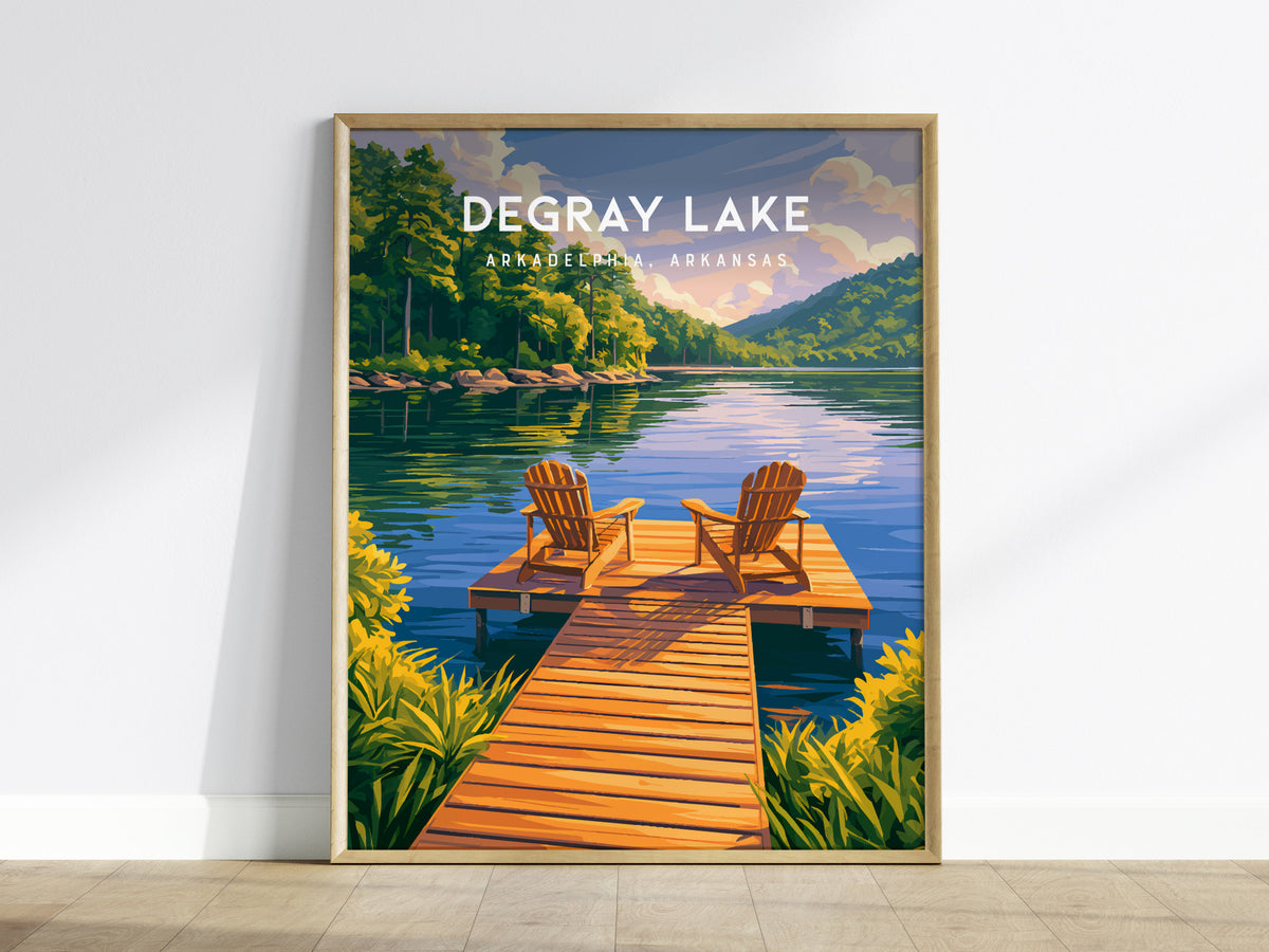 DeGray Lake, Arkadelphia, Arkansas Poster | Lakeside Serenity Travel Wall Art — framed wall art
