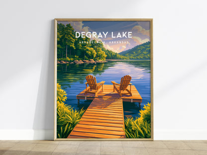DeGray Lake, Arkadelphia, Arkansas Poster | Lakeside Serenity Travel Wall Art — framed wall art