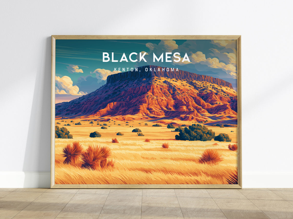 Black Mesa Landscape Poster | Kenton, Oklahoma Framed or Unframed Travel Wall Art — framed wall art
